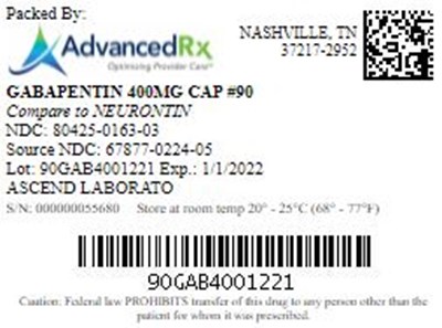 Gabapentin 400mg Tab Qty 90 Ndc 80425 0163